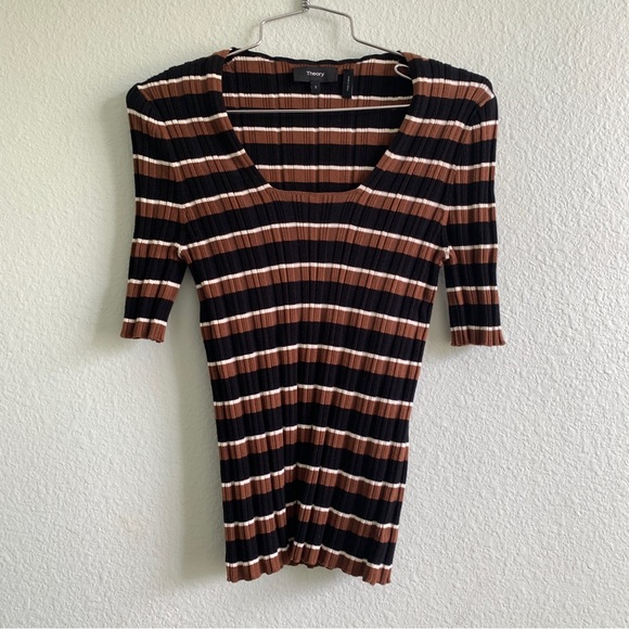 THEORY stripe blouse size small cotton blend top shirt scoop neck - Picture 3 of 9